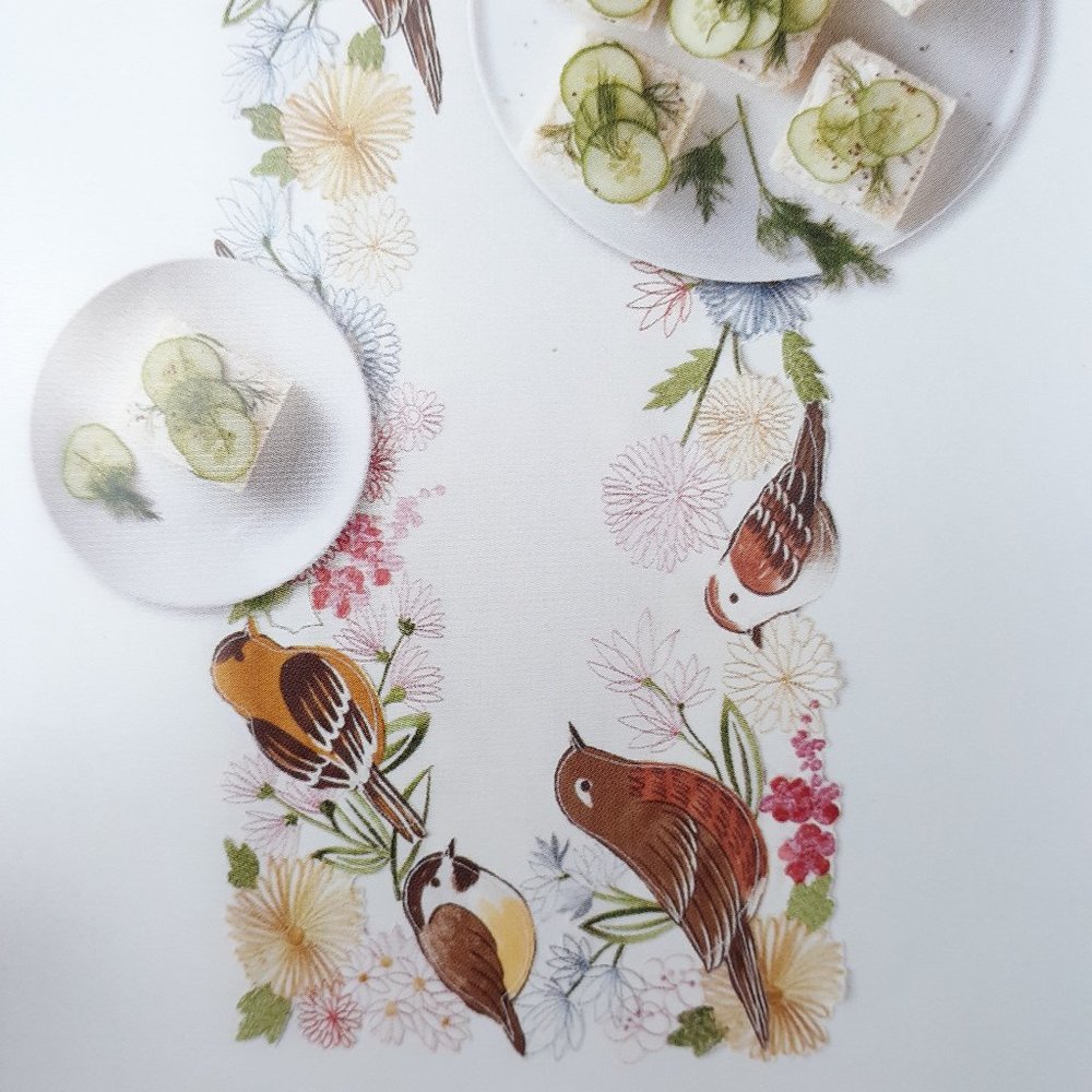 Table Runner Cutout Birds Embroidered Flowers 13x36